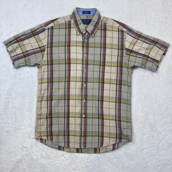 Pendleton Shirt Mens Large Plaid Short Sleeve Button Down Summer Nautical Boat - Picture 1 of 5